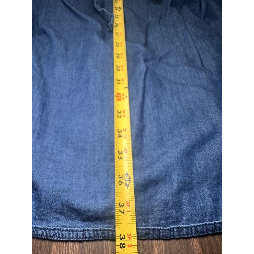 Millenium Blue Denim Shirt Dress XL Half Zip Short Sleeve Elastic Waist Tie Belt - Picture 10 of 10